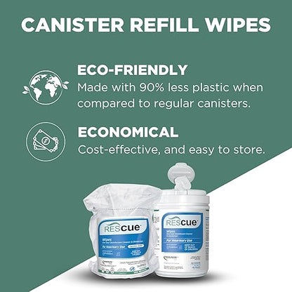 REScue One-Step Disinfectant Cleaner & Deodorizer Wipes for Vet Use – Cleaner for Kennels, Litter Boxes & More – 160-Wipe Canister Refill (6 pack)