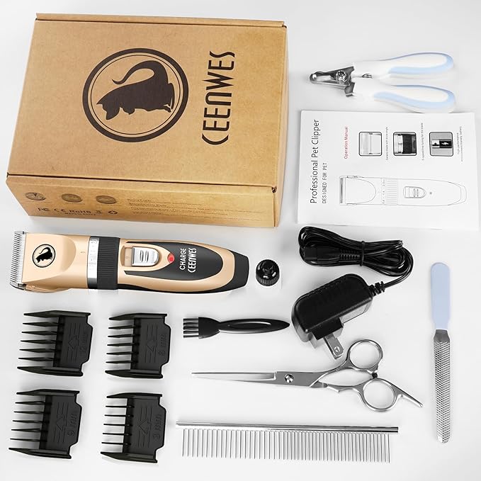Ceenwes Dog Clippers Low Noise Cat Clippers Rechargeable Dog Trimmer Cordless Pet Grooming Tool Professional Dog Hair Trimmer with Comb Guides Scissors for Dogs Cats & Others