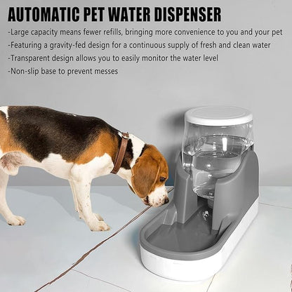 kathson Automatic Dog Water Dispenser 1 Gallon Gravity Cat Water Dispenser Dogs Water Station Bowl Large Capacity Feeder Waterer Pet Drinking Fountain Grey