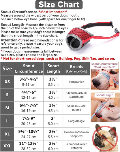 Dog Muzzle Anti Biting Barking and Chewing with Comfortable Mesh Soft Fabric and Adjustable Strap, Suitable for Small, Medium and Large Dogs(Red(3D Mesh),XS)