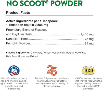 NaturVet - No Scoot for Dogs - Plus Pumpkin - Supports Healthy Anal Gland & Bowel Function - Enhanced with Beet Pulp & Psyllium Husk (5.4oz Powder)