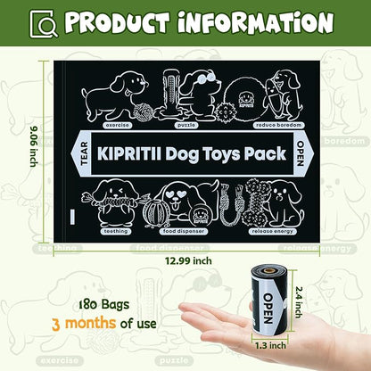 KIPRITII Strong-Endurance Dog Poop Bag Set with Dispenser & Leash Clip, Thick Waste Poop Bags for Puppy/Small/Medium/Large Dog & Cat