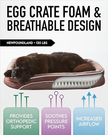 Orthopedic Dog Bed for Extra Extra Large Dogs, Dog Couch Design with Egg Foam Support, Removable, Machine Washable Plush Cover and Non-Slip Bottom with Four Sided Bolster Cushion (Brown)