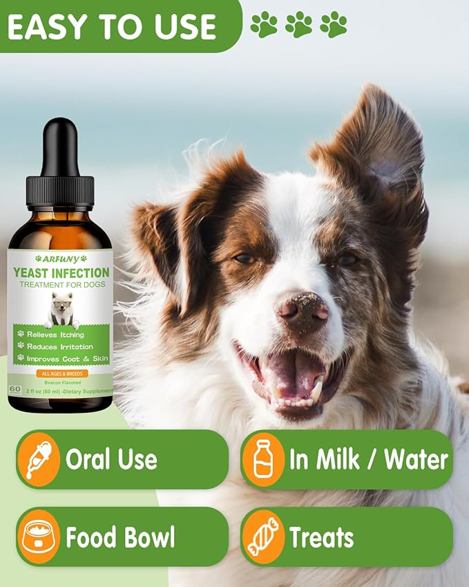 Natural Yeast Infection Treatment for Dogs | 60ML Supports Healthy Itch Relief | Dog Yeast Ear Infection Treatment | Dog Inflammation Relief, Allergy Relief & Skin Itch Relief | 2 fl oz, Bacon Flavor
