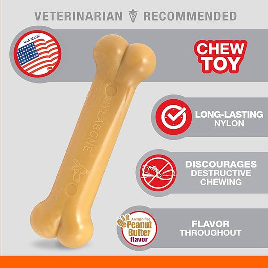 Nylabone Power Chew Classic Bone Chew Toy for Dogs, Durable Dog Toys for Aggressive Chewers, Peanut Butter Flavor, Small/Regular - Up to 25 Ibs. (1 Count)