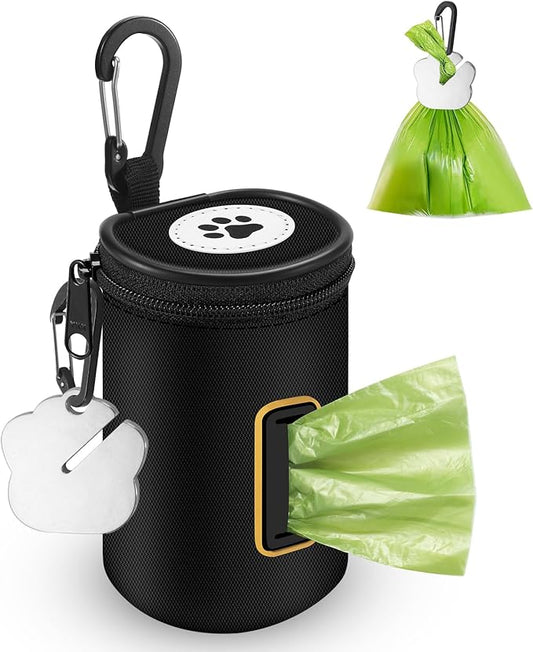 RASSE Dog Poop Bags Dispenser - Dog Poop Bags Holder for Leash Attachment - Zipper Pouch with Carabiner Clip, 1680D Nylon Oxford Waste Bag Dispenser & Handfree Holder Metal