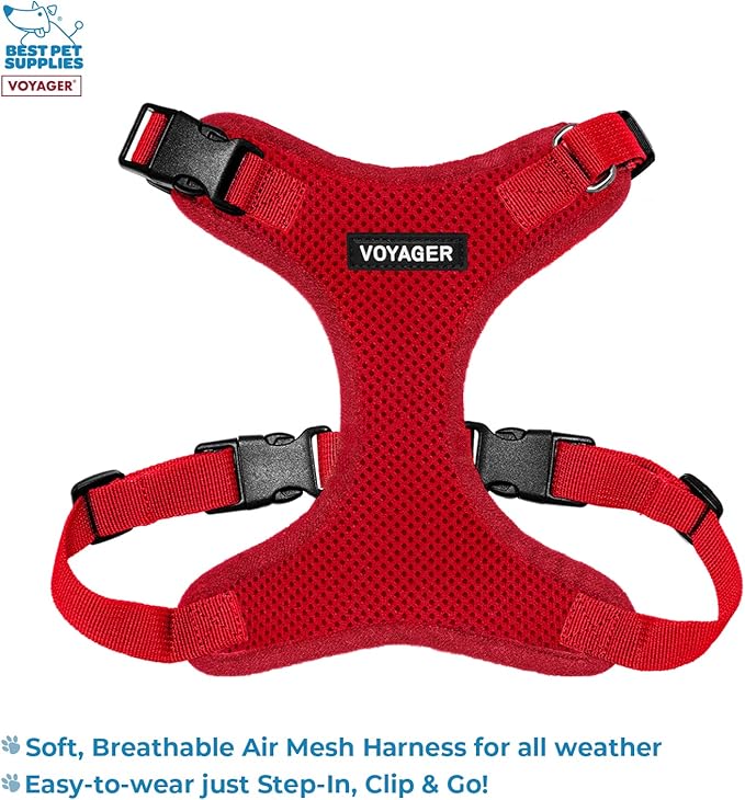 Voyager Step-in Lock Dog Harness w Reflective Dog Leash Combo Set with Neoprene Handle 5ft - Supports Small, Medium and Large Breed Puppies/Cats by Best Pet Supplies - Red, XS
