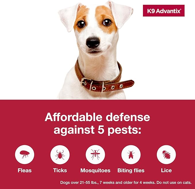 K9 Advantix Flea, Tick & Mosquito Prevention for Dogs 21-55 lbs. | Flea Drops for Large Dogs | Apply Monthly | 2 Treatments