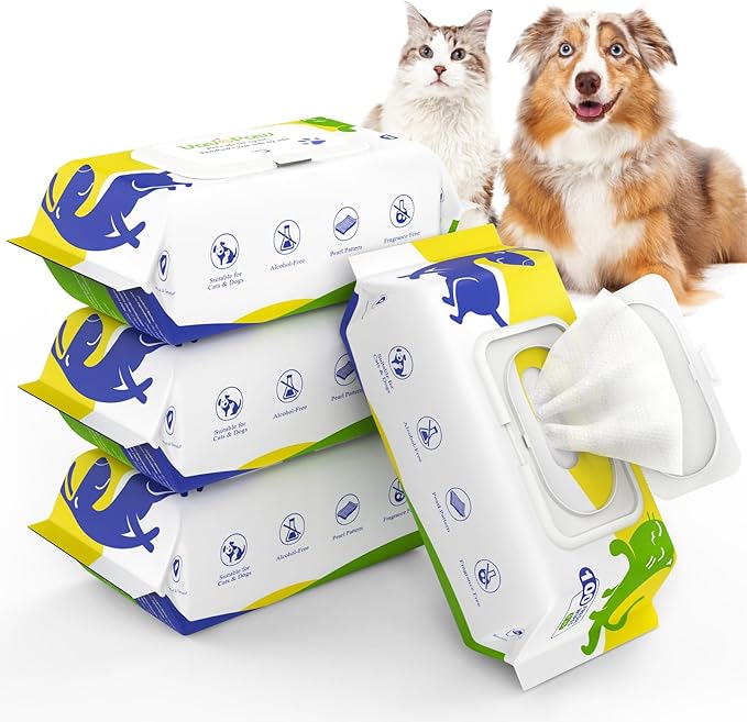 Dog Wipes, Puppy Wipes for Face Eye Ears Body Bath, Pet Wipes for Dog Cat Paws Butt, Unscented Hypoallergenic Thick Dog Grooming Wipes for Cleaning Deodorizing, 100 Count x 4 Pack, White
