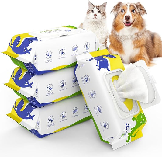Dog Wipes, Puppy Wipes for Face Eye Ears Body Bath, Pet Wipes for Dog Cat Paws Butt, Unscented Hypoallergenic Thick Dog Grooming Wipes for Cleaning Deodorizing, 100 Count x 4 Pack, White