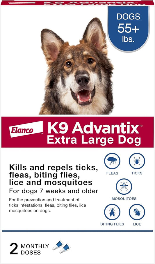 K9 Advantix Flea, Tick & Mosquito Prevention for Dogs Over 55 lbs. | Flea Drops for Extra Large Dogs | Apply Monthly | 2 Treatments