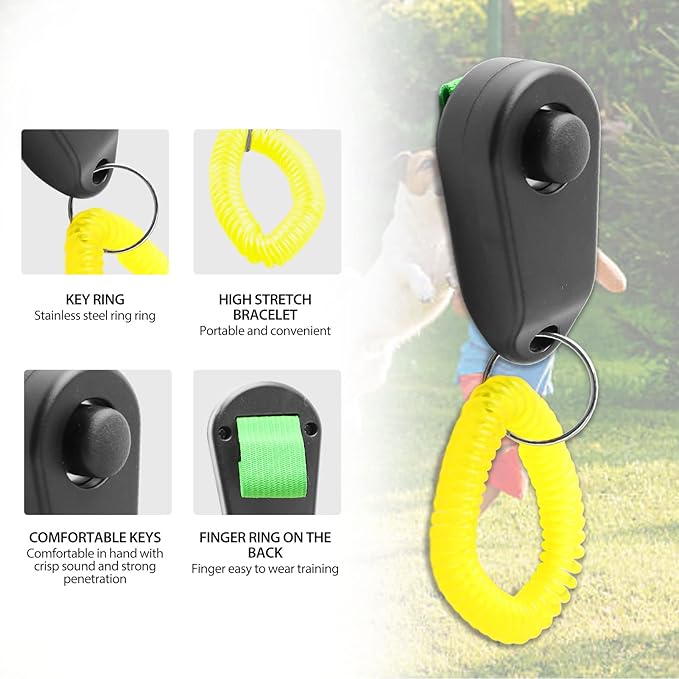 Dog Training Clicker, Lightweight Pet Training Clicker with Finger Ring and Wrist Strap, Clicker for Pets Cats Puppy Birds Horses, Perfect for Behavioral Training (Black)