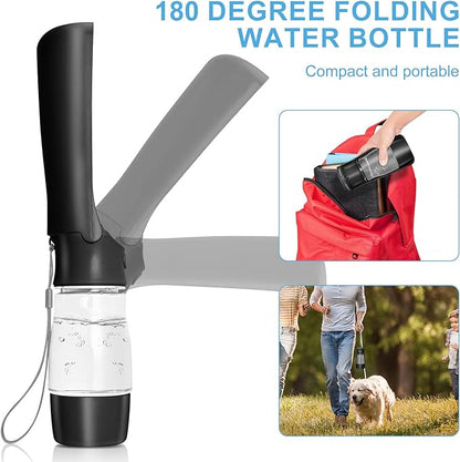 Dog Water Bottle with Food Container - Collapsible Portable Dog Water Dispenser Leak Proof Puppy Drinking Cup, Dog Travel Water Bowls Accessories for Pet Outdoor Walking Hiking (Black)