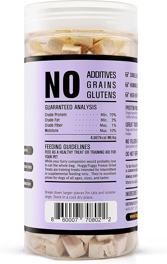 Freeze Dried Treats Pollack Fish for Dog and Cat - Natural Single Ingredient, Pet Food Pet Treat High Protein - No Fillers, Preservatives, or Additives, Gluten and Grain Free - 3.35 Oz