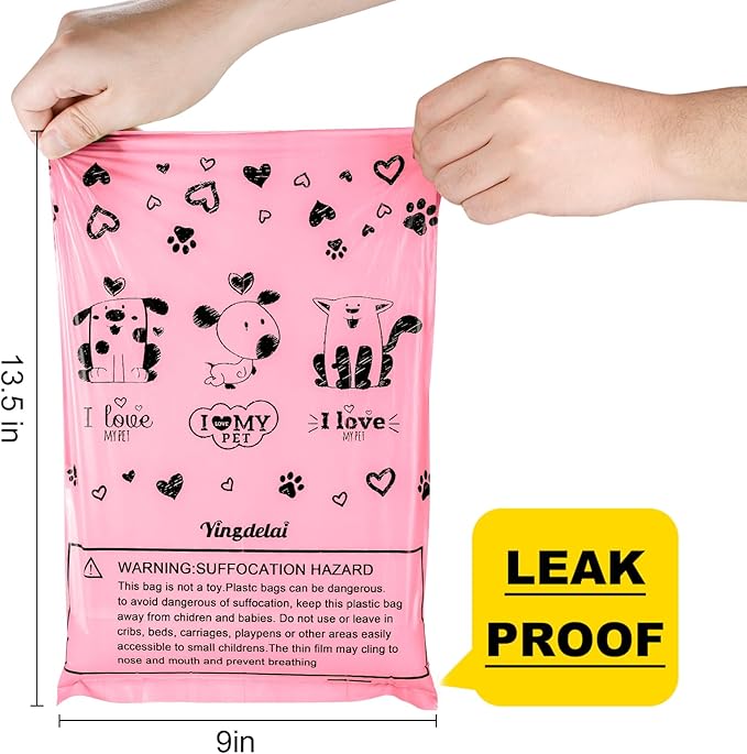 Dog Poop Bag Biodegradable - 540 Count Dog Waste Bags with Dispenser, Extra Thick Strong Leak proof Poop Bags for Dogs Doggy | Scented Pink