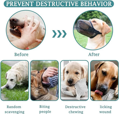 Mayerzon Dog Muzzle, Soft Mesh Covered Muzzles for Small Medium Large Dogs, Poisoned Bait Protection Muzzle with Adjustable Straps, Prevent Biting Chewing and Licking