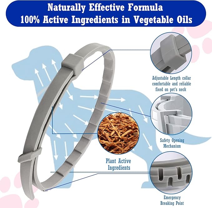 Flea Collar for Dogs, Dog Flea Collars Kill Flea and Ticks, 2 Pack Natural Flea and Tick Prevention Collar for Dogs, Water Resistant Dog Tick Collar, One Size Fits All Dogs