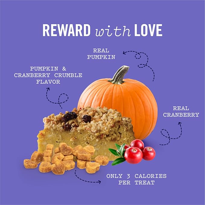 Three Dog Bakery Soft and Chewy Super Rewards with Superfoods Dog Treats, Low Calorie Dog Training Treats for Dogs, Pumpkin & Cranberry Crumble Flavor, 5 Ounce Resealable Bag