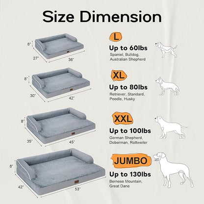 Large Dog Bed Orthopedic Washable: Beds Bolster - XL XLarge Big Dogs - Memory Foam - Couch Sofa - Waterproof with Removable Cover