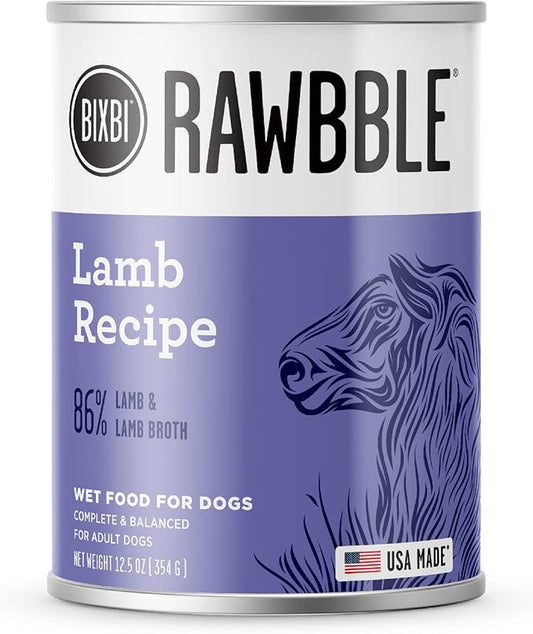 BIXBI Rawbble Grain-Free Canned Wet Dog Food, Lamb Recipe, 12.5 oz. Cans (Pack of 12)