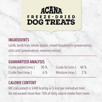 ACANA Singles Freeze Dried Dog Treats, Limited Ingredient Grain Free Lamb & Apple Recipe, 3.25oz