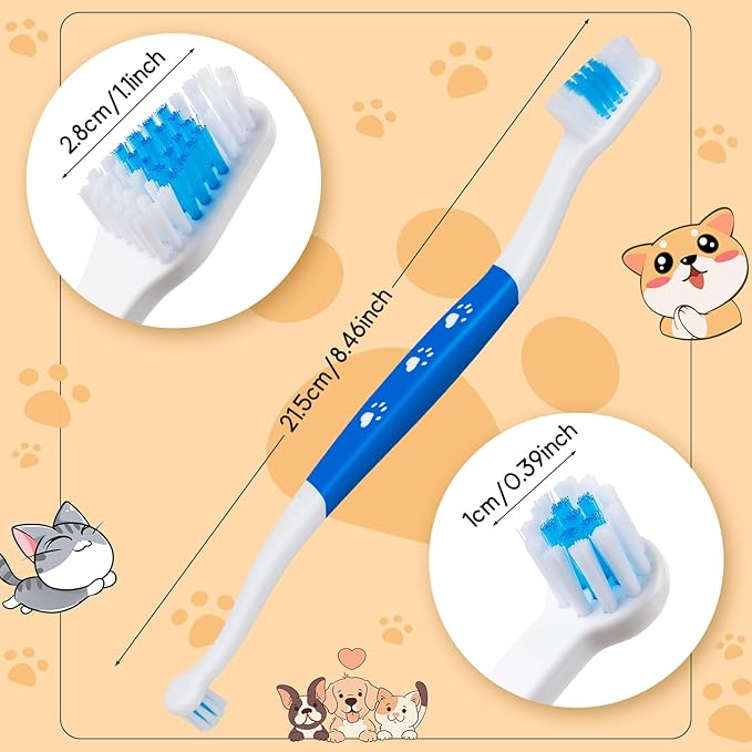 Pet Toothbrush for Dogs, Cats, Double Headed Pet Toothbrush with Soft Bristles, Easy Teeth Cleaning, Non Slip Dog Toothbrushes in Bulk (pack of 3)