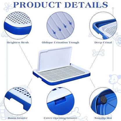 2 Pcs Indoor Dog Potty with Splash Wall Puppy Mesh Training Toilet Portable Pee Pad Holder Pet Training Tray with Pee Baffle Dog Litter Box with Removable Post for Small and Medium Dogs
