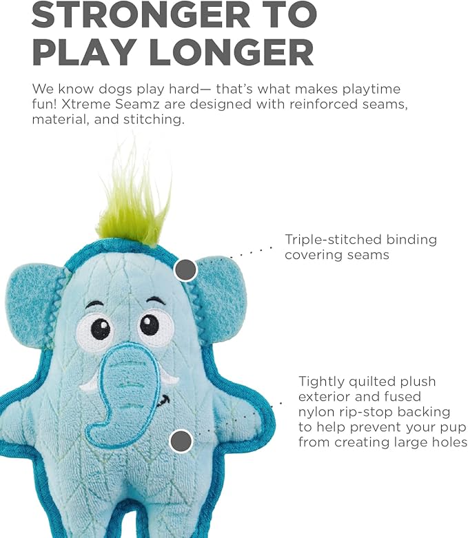 Outward Hound Xtreme Seamz Elephant Squeaky Durable Dog Toy