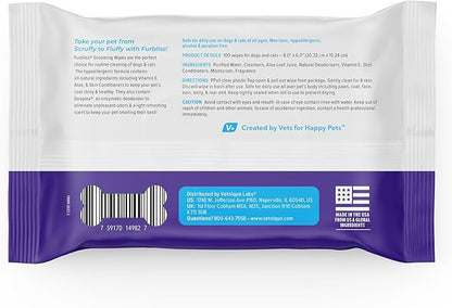 Vetnique Labs Furbliss Hygienic Pet Wipes for Dogs & Cats, Cleansing Grooming & Deodorizing Hypoallergenic Thick Wipes with All Natural Deoplex Deodorizer (Refreshing Scent, 100ct Pouch)