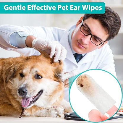 150 Count Ear Finger Wipes for Dogs and Cats Teeth Cleaning Wipes Eyes Wipes Pet Grooming Wipes Set for Removing Ear Wax Debris Dirt and Stop Smelly Itchy