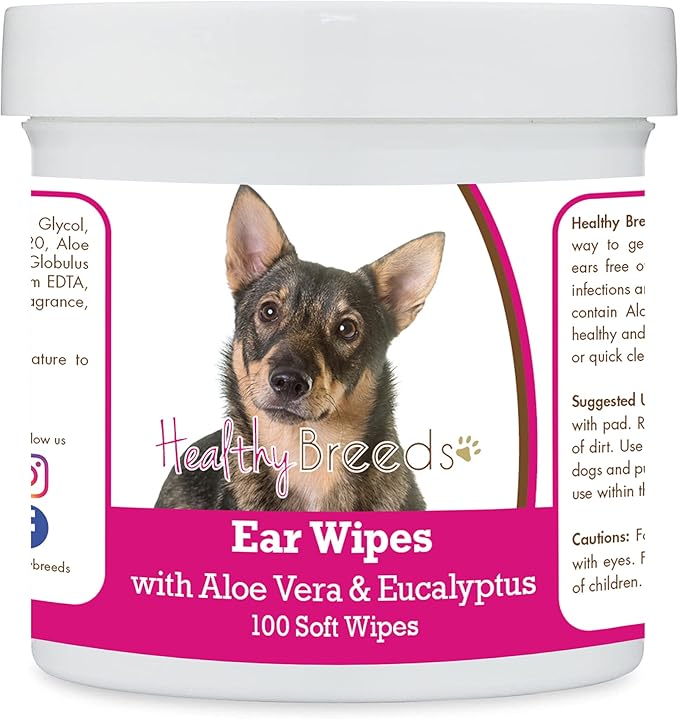 Healthy Breeds Swedish Vallhund Ear Cleaning Wipes with Aloe & Eucalyptus for Dogs 100 Count