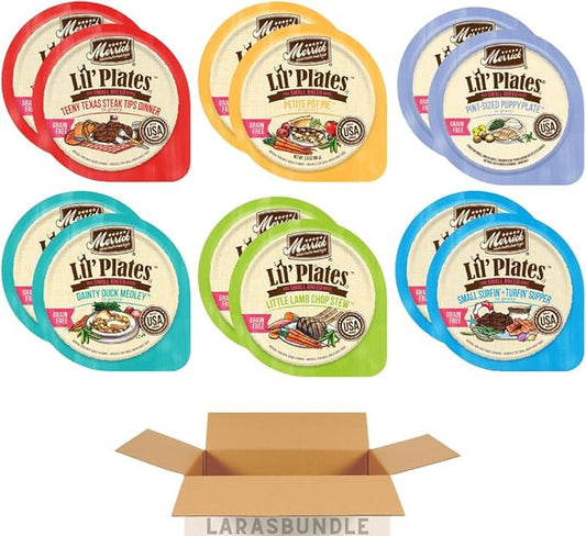 LarasBundle Merrick Lil’ Plates Grain Free Natural Wet Dog Food for Small Dogs Variety Pack Bundle - Canned Dog Food - Wet Puppy Food - Merrick Dog Food