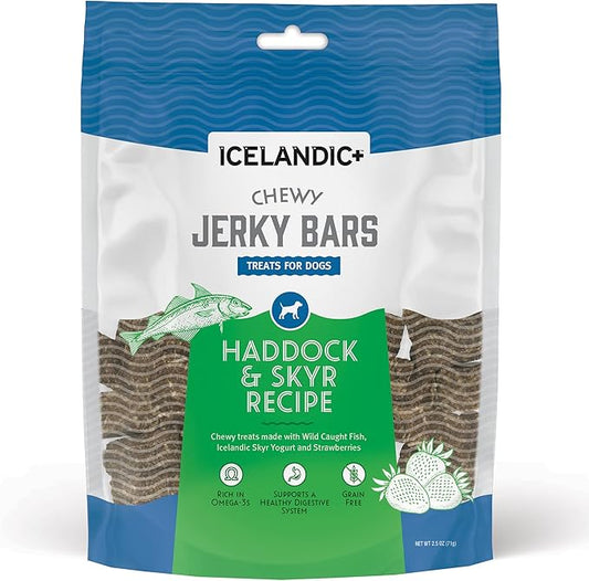 Icelandic+ Chewy Jerky Bars Haddock, Skyr, & Strawberries Dog Treat 2.5-oz Bag