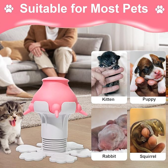 Puppy Feeders for Multiple Puppies - Height Adjustable Puppy Bottles for Nursing Puppy Milk, 10.2oz 5 Nipple Kitten Bottle with 2 Syringes for Newborn Animal, Feeding Station Milk Replacer