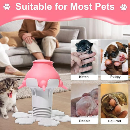 Puppy Feeders for Multiple Puppies - Height Adjustable Puppy Bottles for Nursing Puppy Milk, 10.2oz 5 Nipple Kitten Bottle with 2 Syringes for Newborn Animal, Feeding Station Milk Replacer
