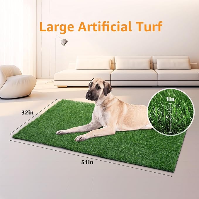 LOOBANI 51in x 32in Grass Pad for Dogs Potty Training Excellent Drainage Artificial Grass Pee Pad for Dogs Turf Fake Grass Potty Easy to Clean Indoor Outdoor