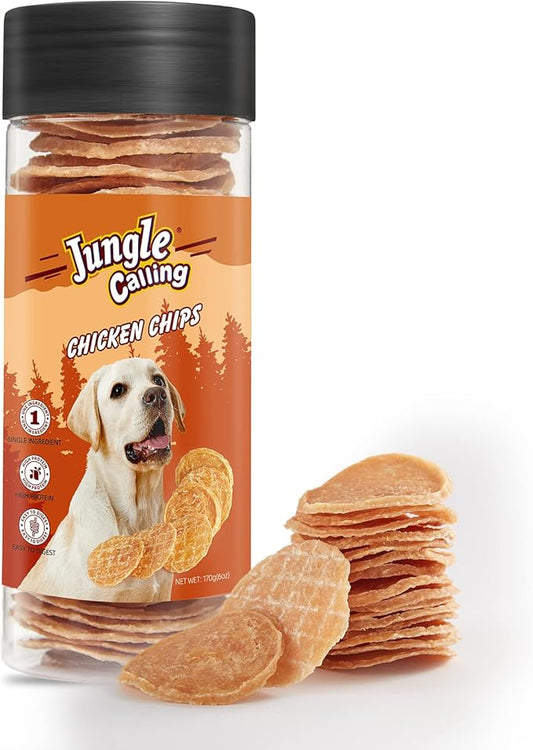 Jungle Calling Dog Treats, Chicken Chips Dog Treats, All Natural Chicken Chips for Dogs, Crunchy Chicken Jerky Dog Training Treats, Single Ingredient Dog Treats for Small, Medium & Large Dogs, 6 oz
