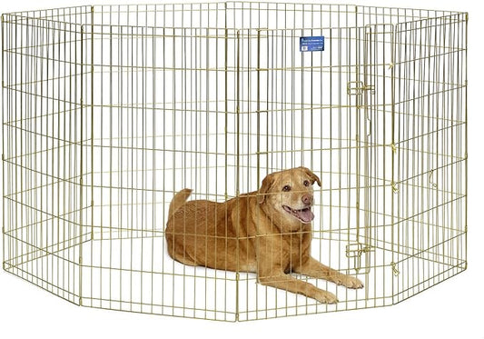 MidWest Homes for Pets Foldable Metal Dog Exercise Pen / Pet Playpen, Gold zinc w/ door, 24'W x 42'H