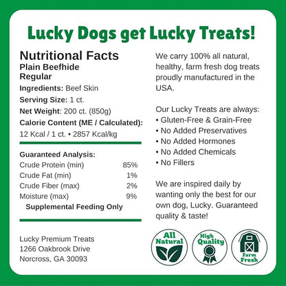 Lucky Premium Treats Plain Rawhide Sticks – All-Natural Rawhide Dog Treats for Small Dogs, Gluten Free Premium Small Dog Treats (200 Chews)