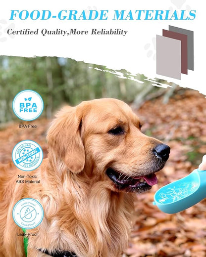 Dog Water Bottle, 2 in 1, Leak Proof Portable Pet Water Bottle with Food Container, Outdoor Portable Water Dispenser for Dog, Puppy Supply for Walking, Hiking, Camping, Travel (19oz Blue)