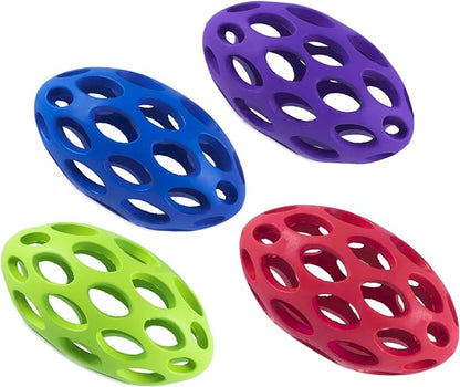 JW Pet Hol-ee Football Dog Toy Puzzle Ball, Natural Rubber, Small (5 Inch Length), Colors May Vary.