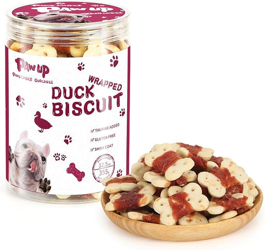 Dog Treats Duck Wrapped Biscuits, 1% Taurine Added, Low Fat Healthy Chewy Training Treats, 12.5oz/355g, Human Grade Dog Treating Snacks