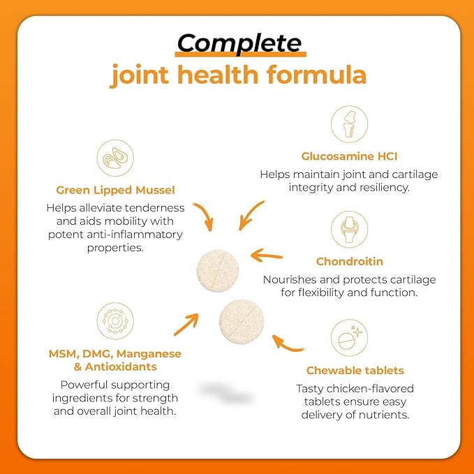 VetriScience GlycoFlex Plus Hip and Joint Supplement for Dogs, Chewable Tablet – Extra-Strength Joint Support with Green Lipped Mussel, Chondroitin, and Glucosamine for Dogs