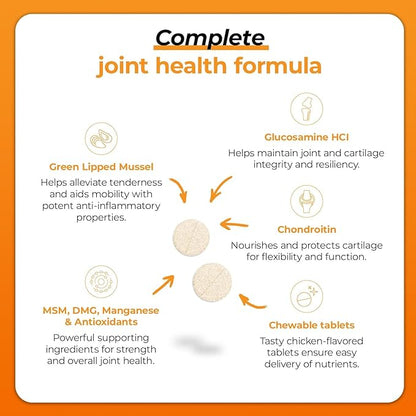 VetriScience GlycoFlex Plus Hip and Joint Supplement for Dogs, Chewable Tablet – Extra-Strength Joint Support with Green Lipped Mussel, Chondroitin, and Glucosamine for Dogs