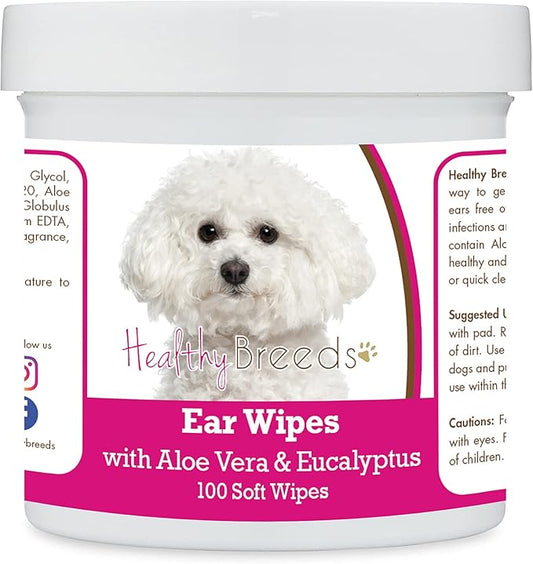 Healthy Breeds Bichon Frise Ear Cleaning Wipes with Aloe & Eucalyptus for Dogs 100 Count