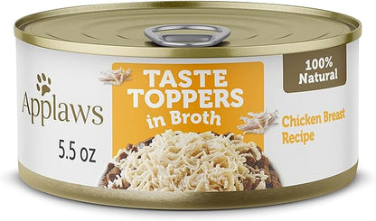 Applaws Taste Toppers, Natural Dog Food Topper, 12 Count, Limited Ingredient, Grain Free, Meal Topper for Dogs, Chicken Breast in Broth, 5.5oz Dog Food Cans