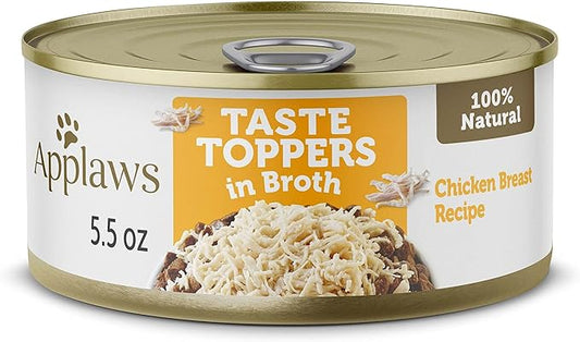 Applaws Taste Toppers, Natural Dog Food Topper, 12 Count, Limited Ingredient, Grain Free, Meal Topper for Dogs, Chicken Breast in Broth, 5.5oz Dog Food Cans