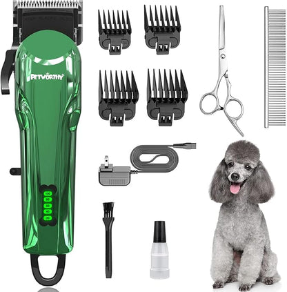Dog Clippers for Grooming - Dog Grooming Kit for Heavy Thick Hair Coats Low Noise Dogs Shaver Clippers with Cloth Upgraded Professional Rechargeable Cordless Electric Quiet Plating Clippers