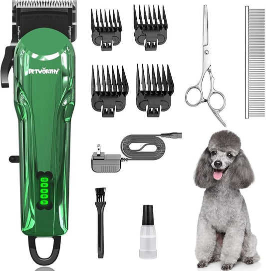 Dog Clippers for Grooming - Dog Grooming Kit for Heavy Thick Hair Coats Low Noise Dogs Shaver Clippers with Cloth Upgraded Professional Rechargeable Cordless Electric Quiet Plating Clippers
