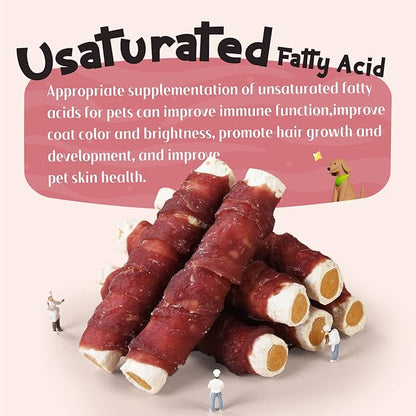 ASMPET Dog Treats Duck Wrapped Rawhide Sweet Potato Stick, Long Lasting Dog Chew Cowhide Treats, Grain Free Teeth Cleaning Dog Treats for Medium Large Dogs, 6 Pieces